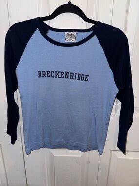 Breckenridge Raglan Baseball Tee in Light Blue and Navy